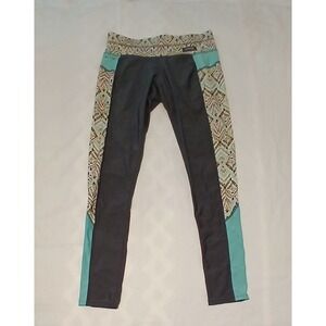 Dakine Athletic Yoga Leggings Small Gray Teal Aztec Print Activewear Workout GUC